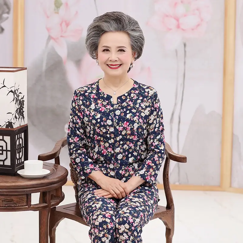 Cotton Silk Two-Piece Suit for Elderly Women - Image 6