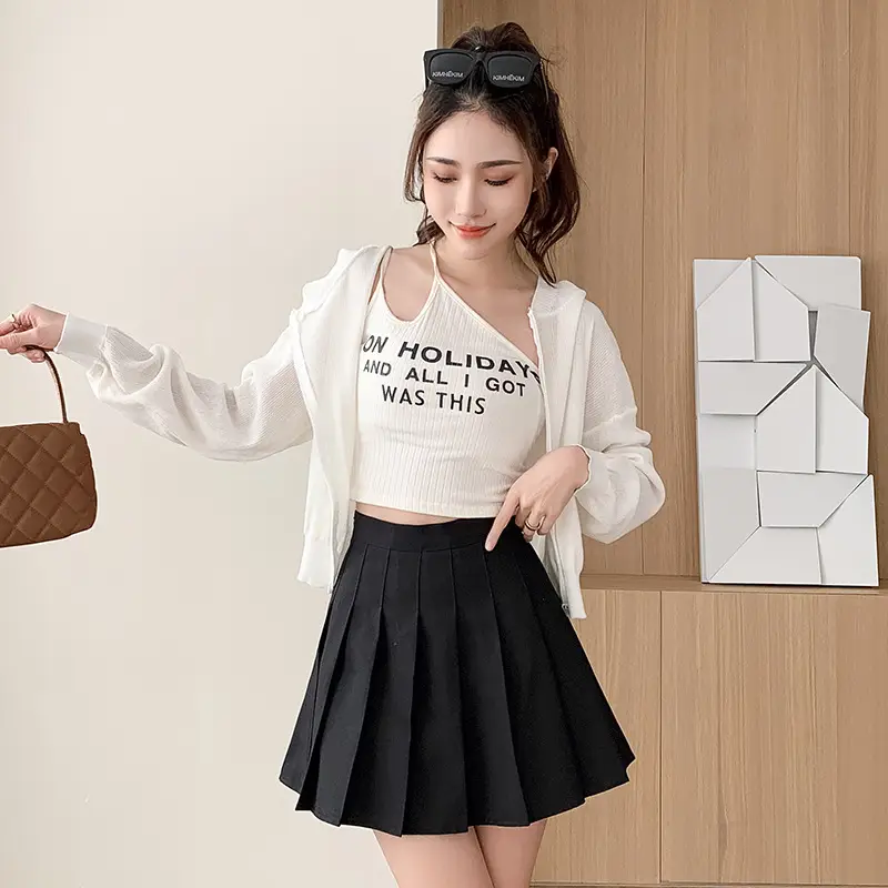 Korean Style Pleated Skirt Grey High Waist - Image 6