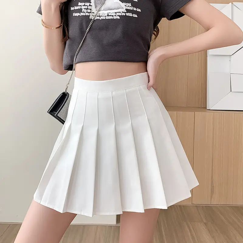 Korean Style Pleated Skirt Grey High Waist - Image 7