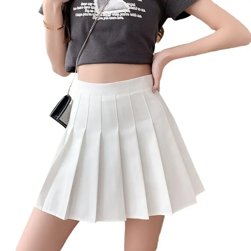 Korean Style Pleated Skirt Grey High Waist - Image 9