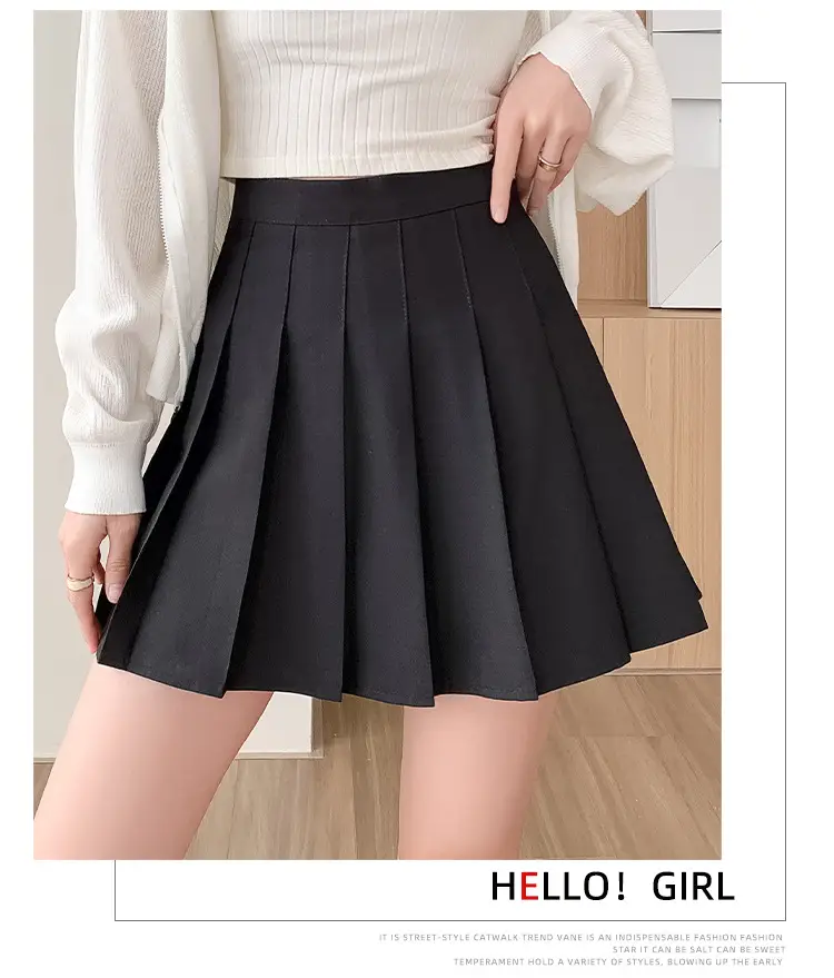 Korean Style Pleated Skirt Grey High Waist — feature 3