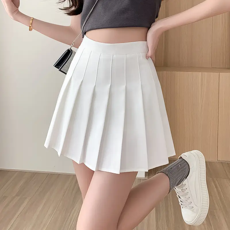 Korean Style Pleated Skirt Grey High Waist - Image 2