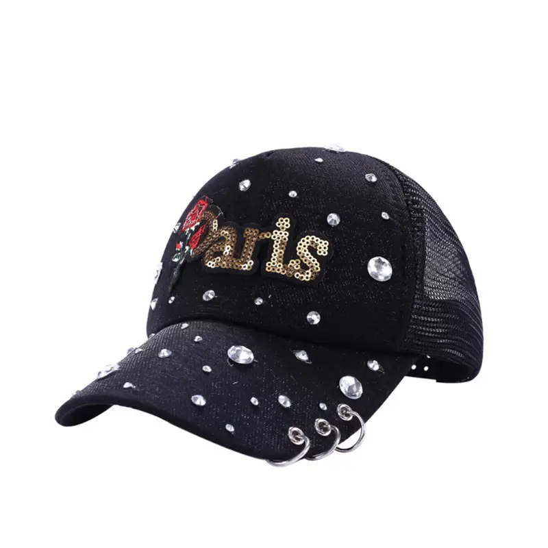 Black Paris-themed Diamond Cap with Sailor Decor