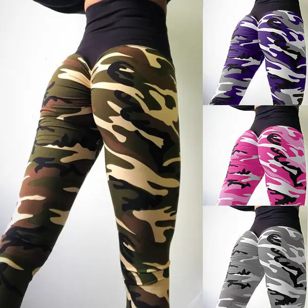 Women Camouflage Hip Yoga Pants Blue Purple - Image 4
