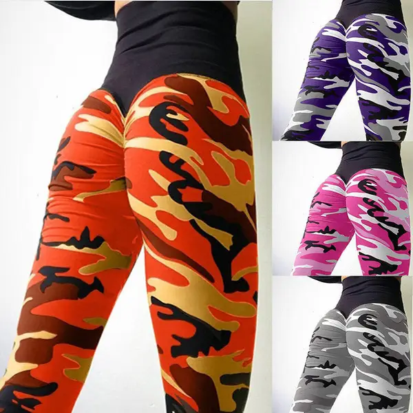 Women Camouflage Hip Yoga Pants Blue Purple - Image 5