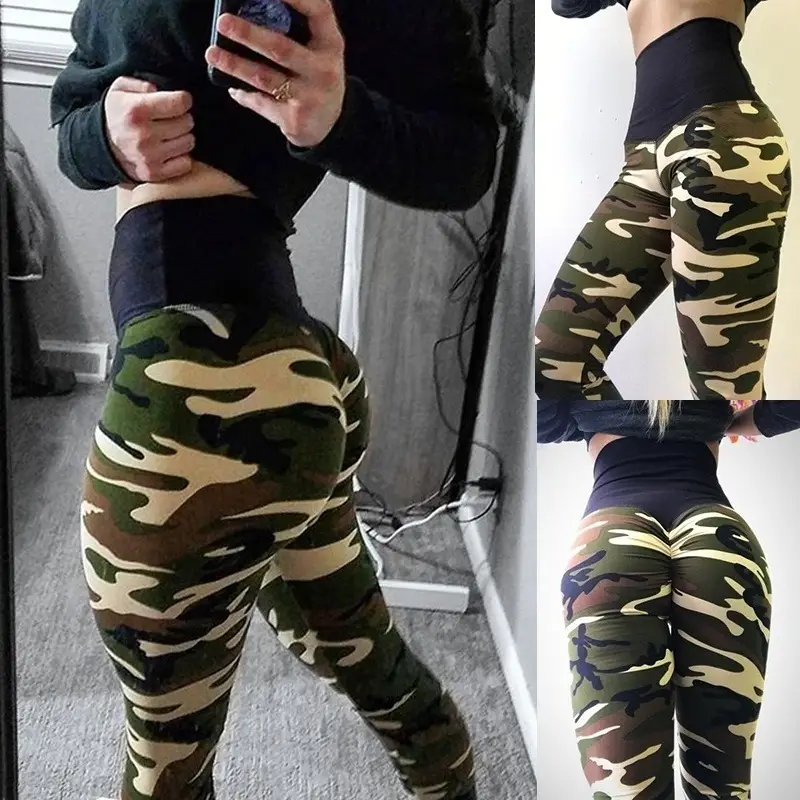 Women Camouflage Hip Yoga Pants Blue Purple - Image 6