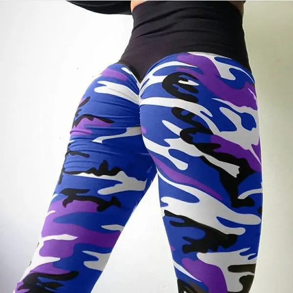 Women Camouflage Hip Yoga Pants Blue Purple - Image 3