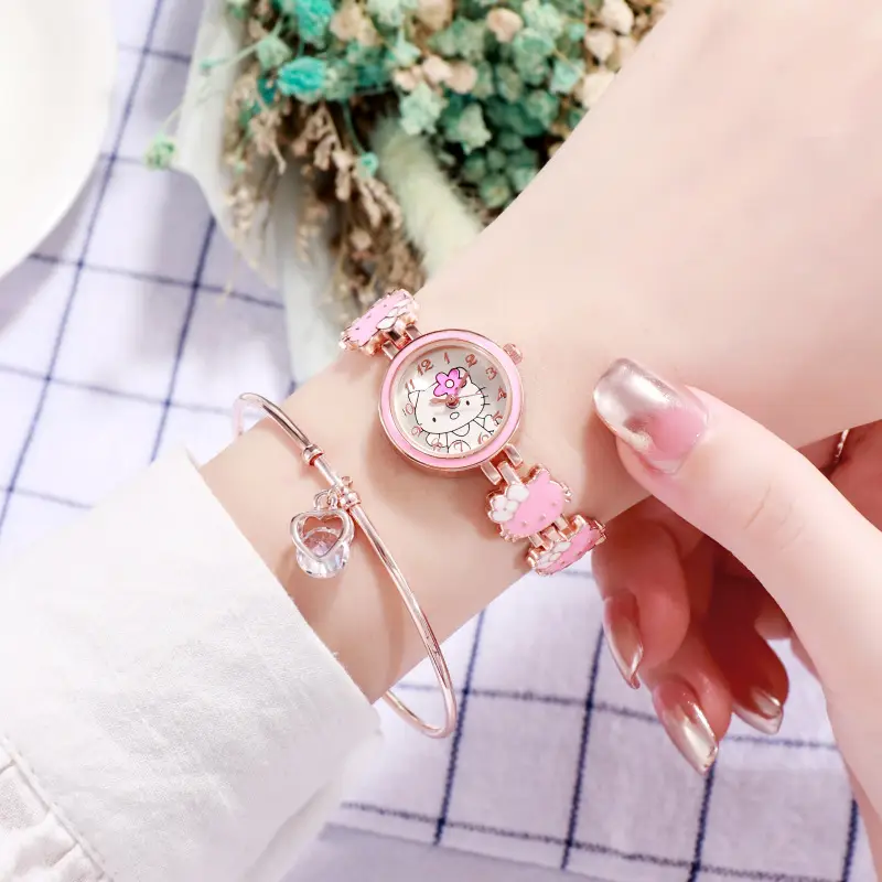 New KT cat watch women's fashion cute children's bracelet steel belt watch women's student electronic quartz watch - Image 8