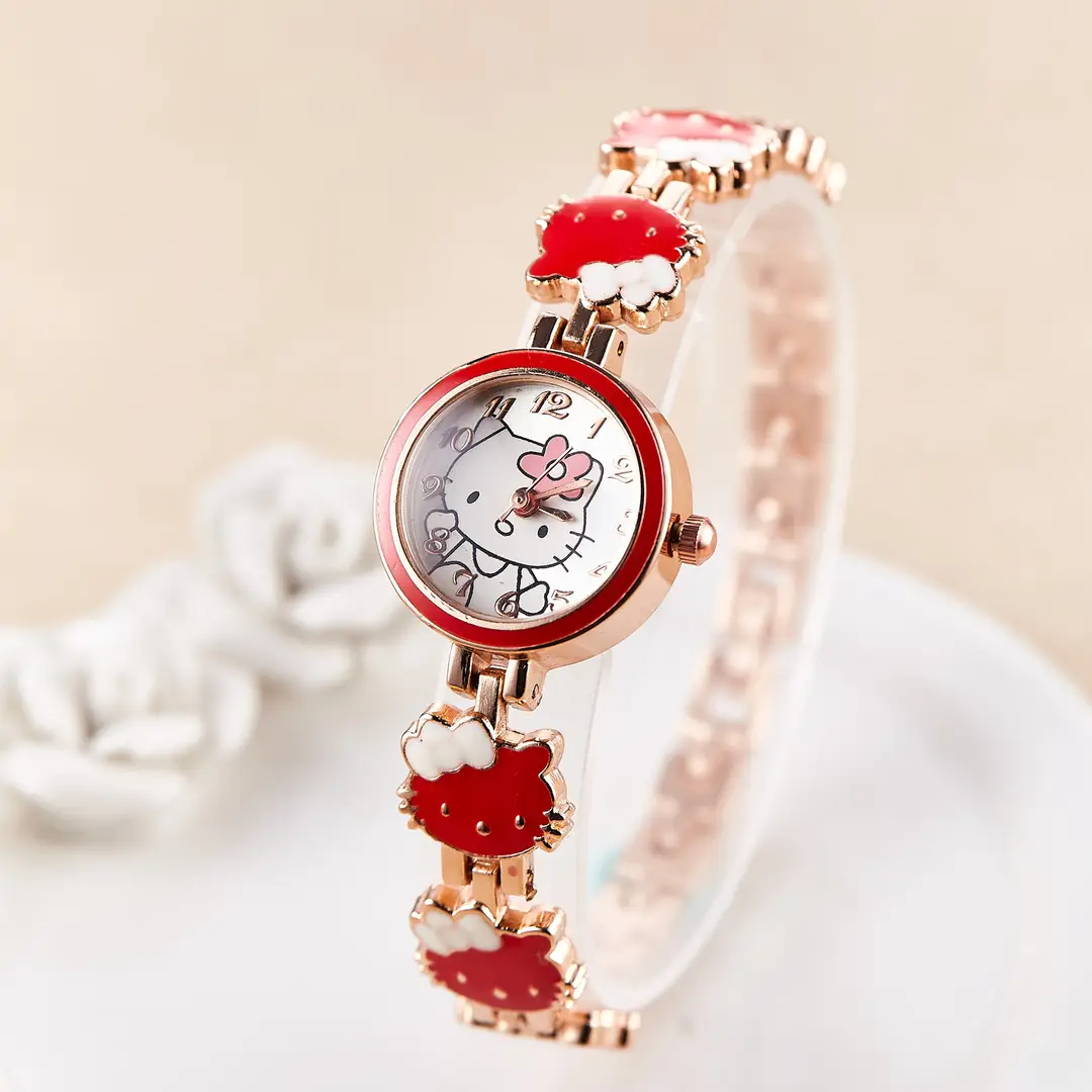 New KT cat watch women's fashion cute children's bracelet steel belt watch women's student electronic quartz watch - Image 2