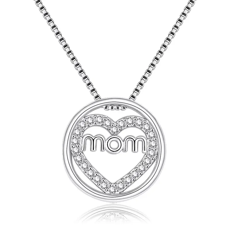 Korean Zircon Heart-Shaped MOM Necklace Silver