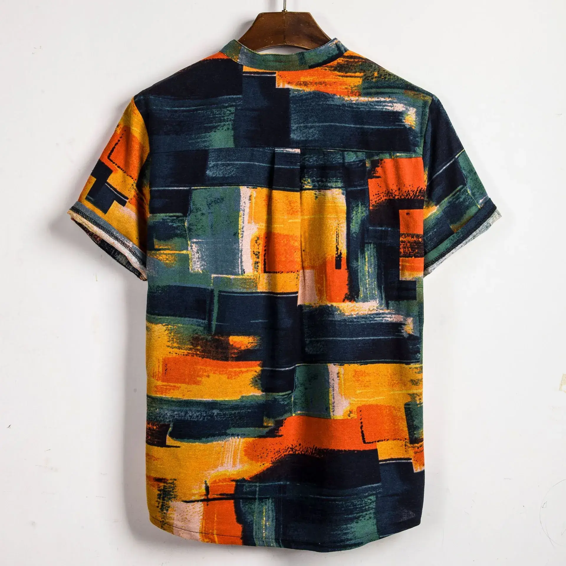 2019 Men's Abstract Print Linen Pullover Shirt - Image 2