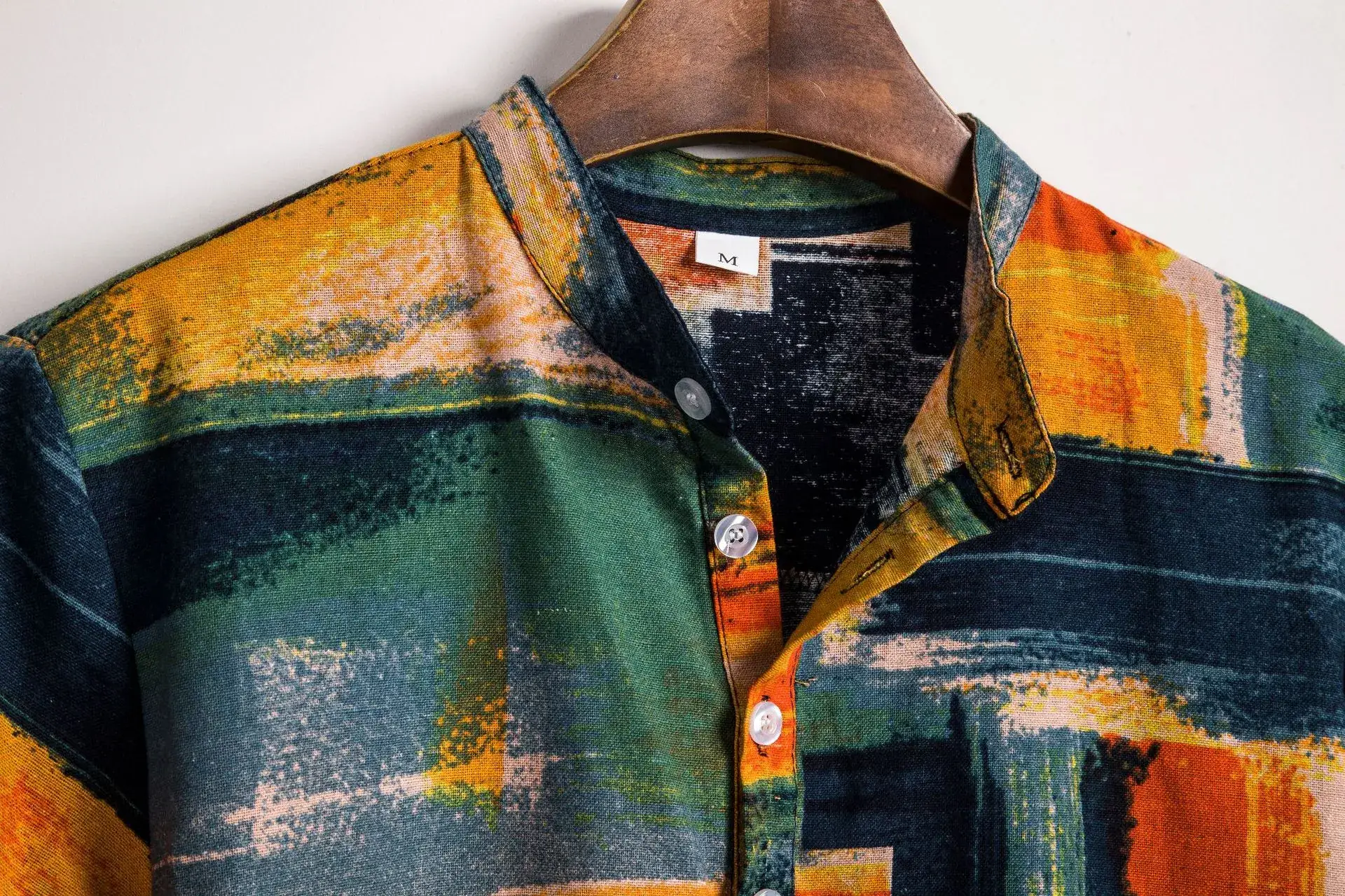 2019 Men's Abstract Print Linen Pullover Shirt - Image 4