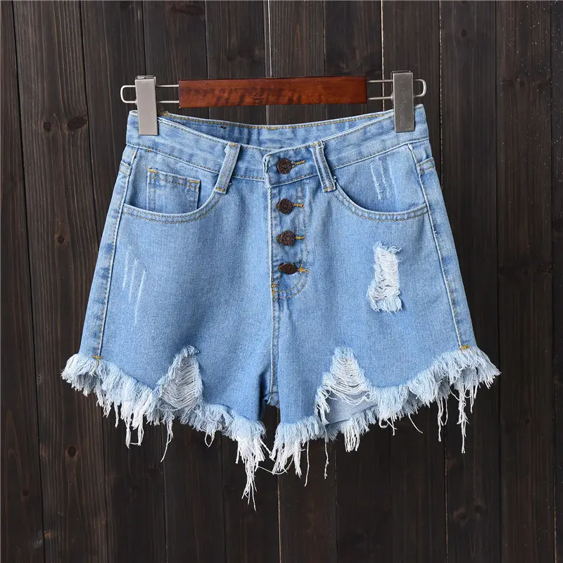 Women Smoke Grey Ripped Denim Shorts Large