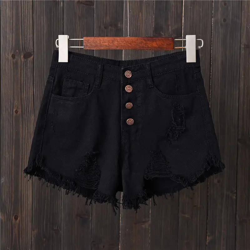 Women Smoke Grey Ripped Denim Shorts Large