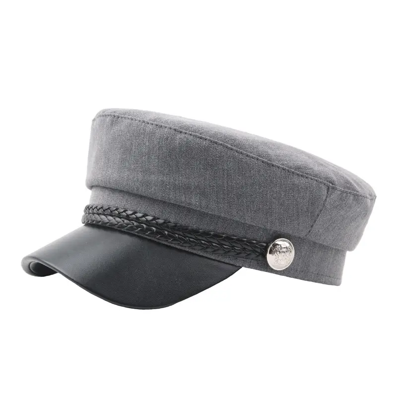 Navy Leather Rope Button Cap for Women - Image 2