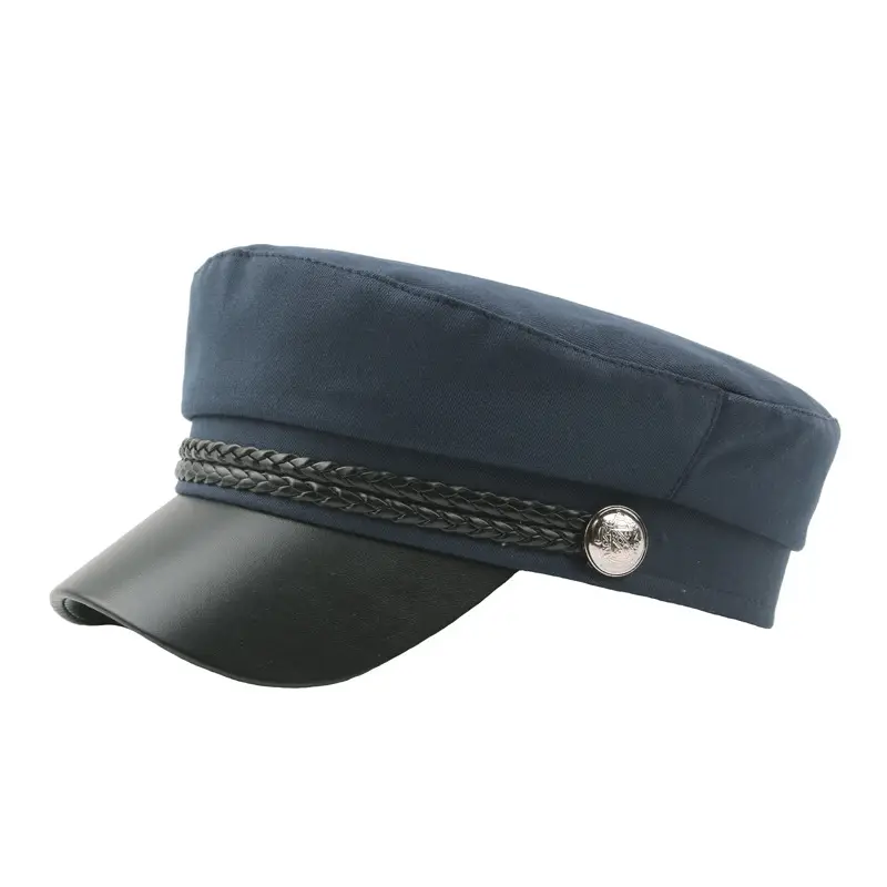 Navy Leather Rope Button Cap for Women - Image 3