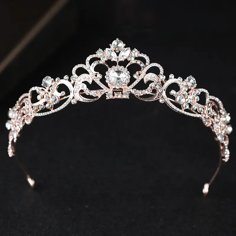 2025 Rhinestone Crown Bridal Headband Rose Gold Custom