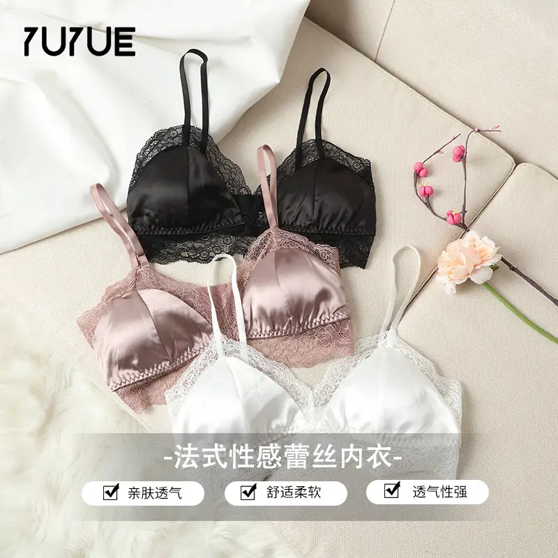 Yuyue Silk Wireless Bra Summer New Cross-Border Style Mulberry Silk Bra Sexy Lace French Style Lingerie for Women