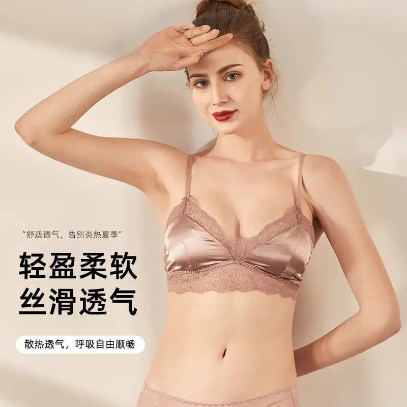 Yuyue Silk Wireless Bra Summer New Cross-Border Style Mulberry Silk Bra Sexy Lace French Style Lingerie for Women