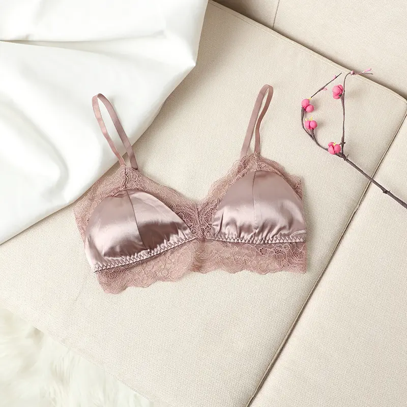 Yuyue Silk Wireless Bra Summer New Cross-Border Style Mulberry Silk Bra Sexy Lace French Style Lingerie for Women