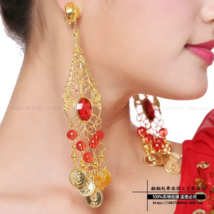 Red Crystal Belly Dance Necklace with Teardrop Dangles