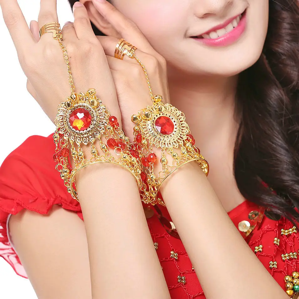 Red Crystal Belly Dance Necklace with Teardrop Dangles