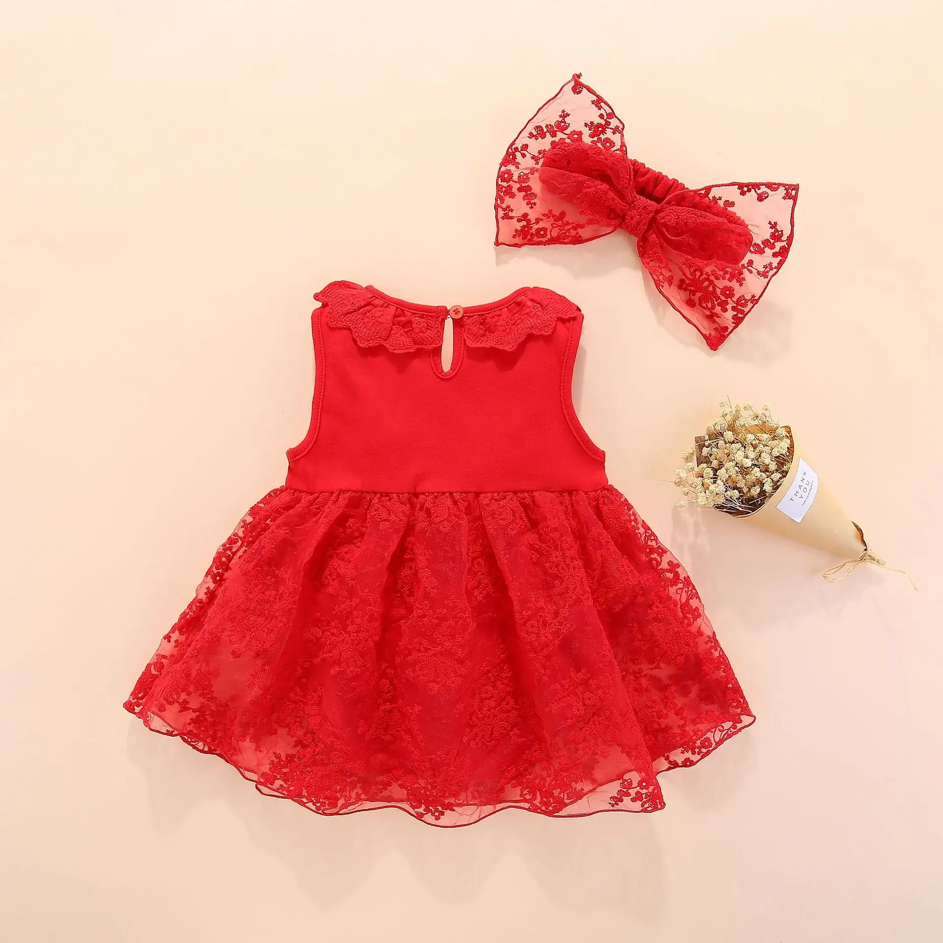 Red Lace Baby Dress with Bow for 2021 - Image 4