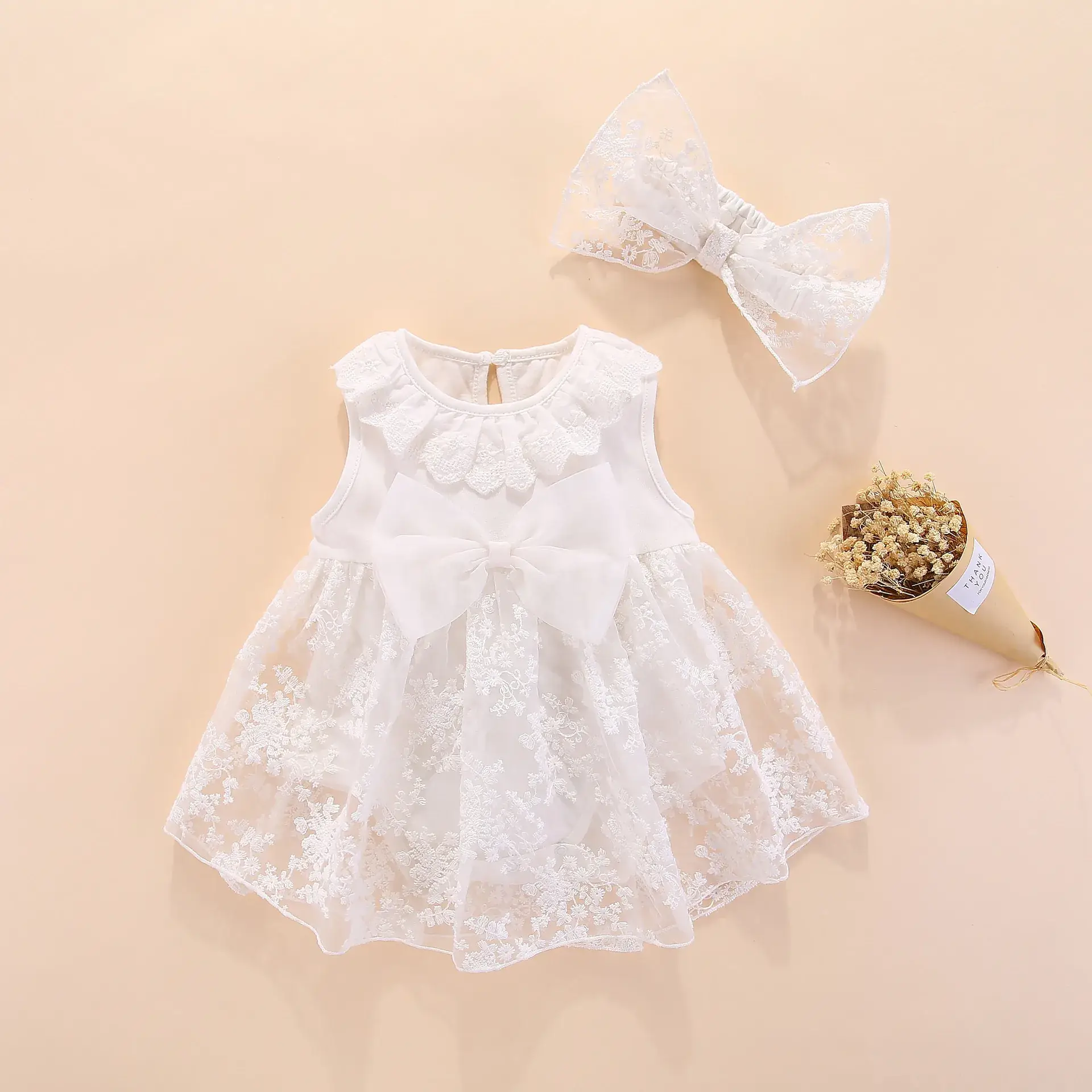 Red Lace Baby Dress with Bow for 2021 - Image 5