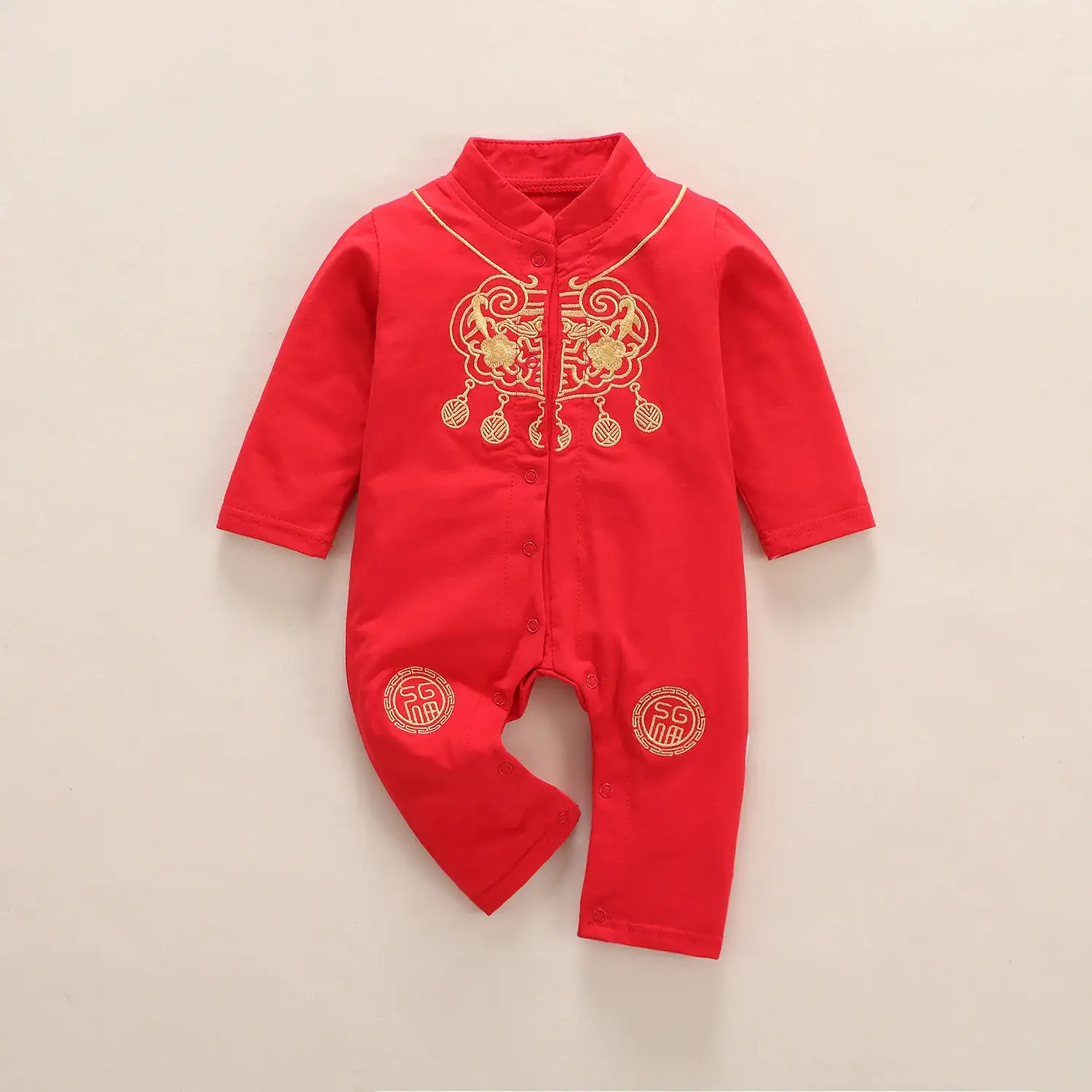 Baby Chinese Style Romper Red 1M-1Yr Old - Image 5
