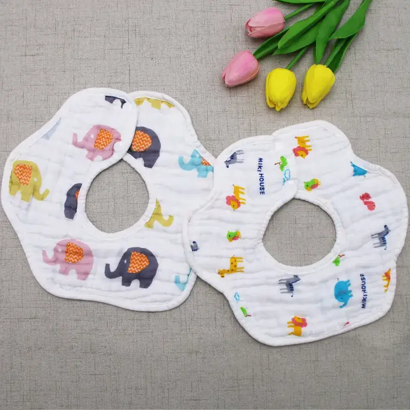 Baby Bib 8-Layer Cotton Gauze Anti-Spitting Rotatable Petal - Image 4