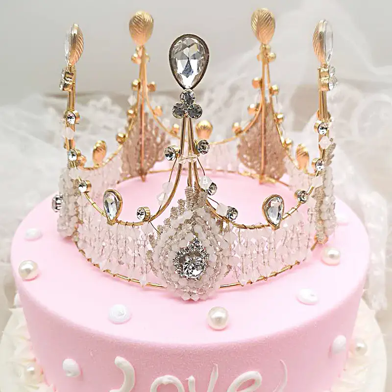 Gold Crystal Bridal Crown for Baking & Birthday Decor - Image 5