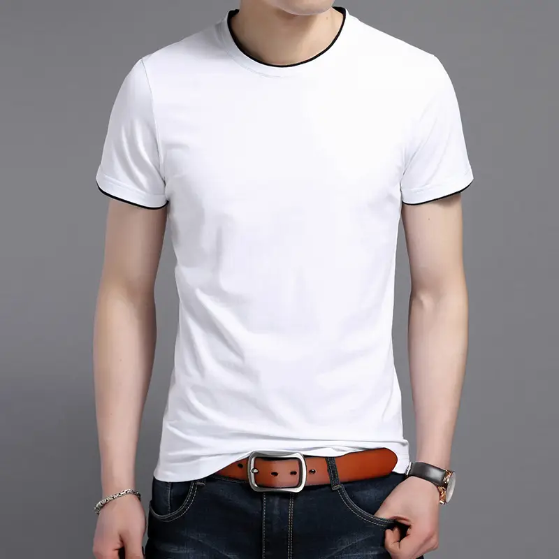 Men White Mercerized Cotton T-Shirt Round Neck Short Sleeve - Image 21