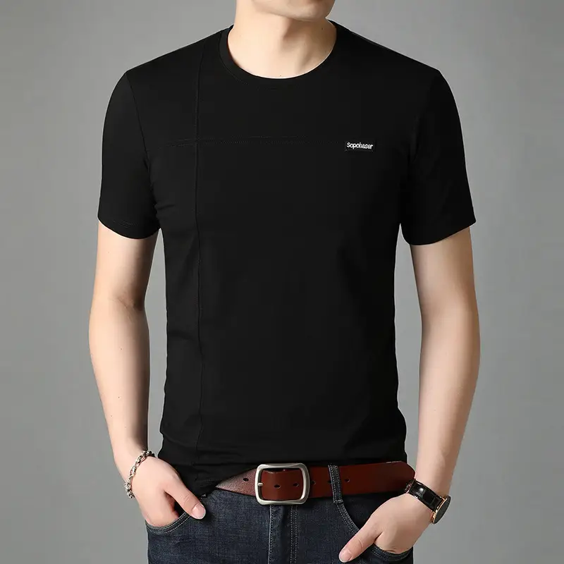 Men White Mercerized Cotton T-Shirt Round Neck Short Sleeve - Image 15