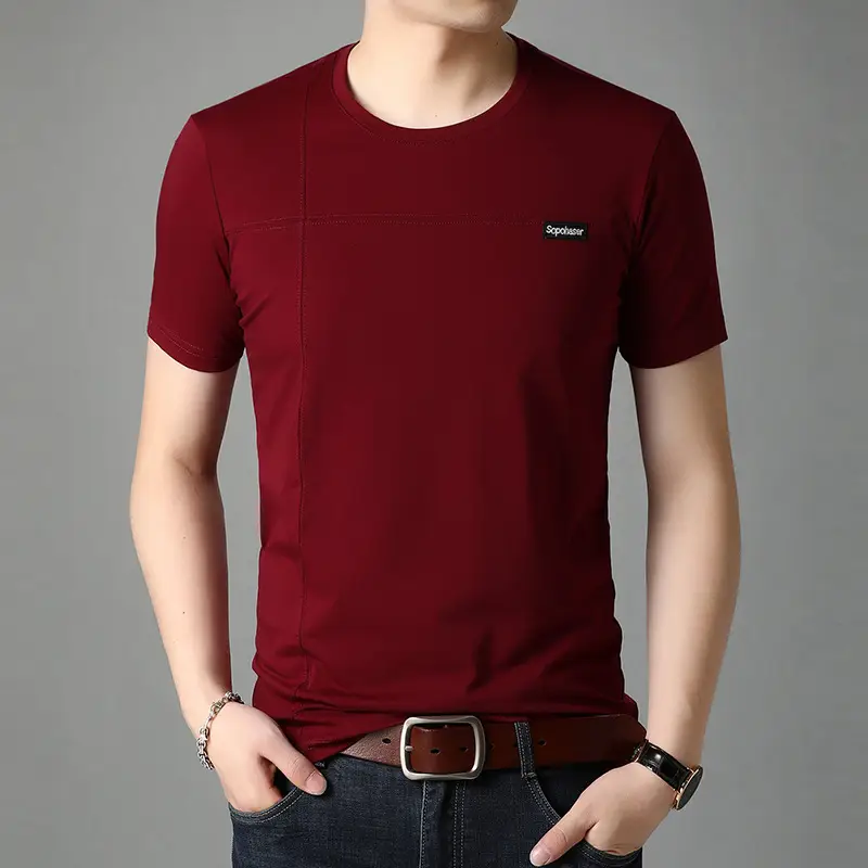 Men White Mercerized Cotton T-Shirt Round Neck Short Sleeve - Image 16