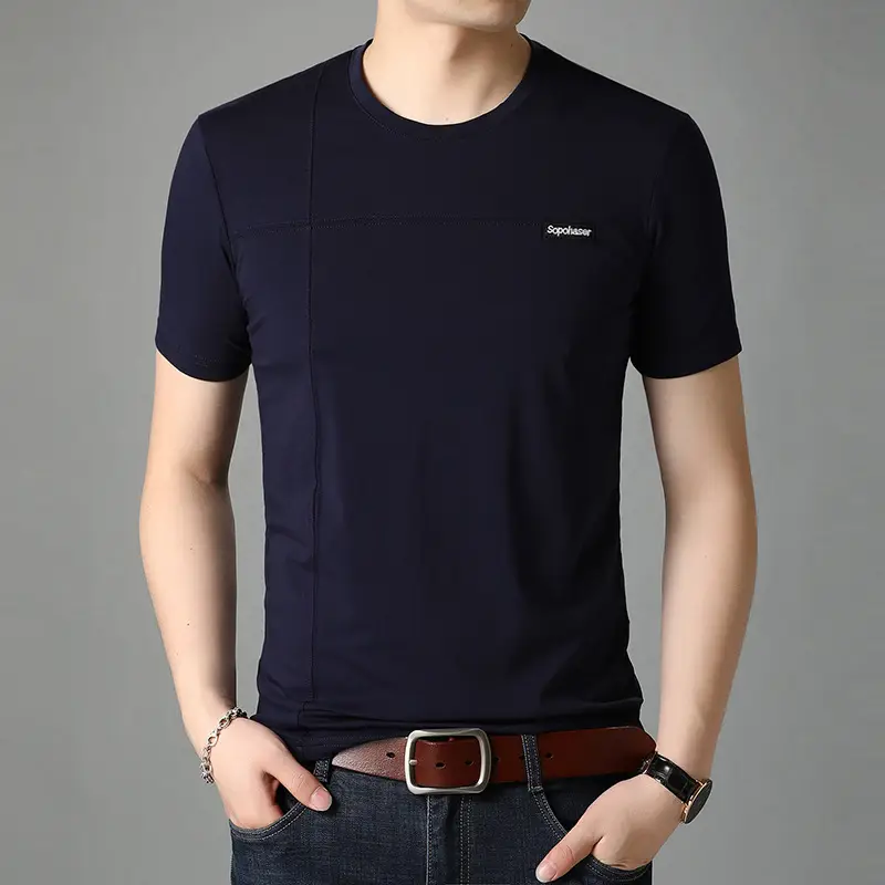 Men White Mercerized Cotton T-Shirt Round Neck Short Sleeve - Image 17