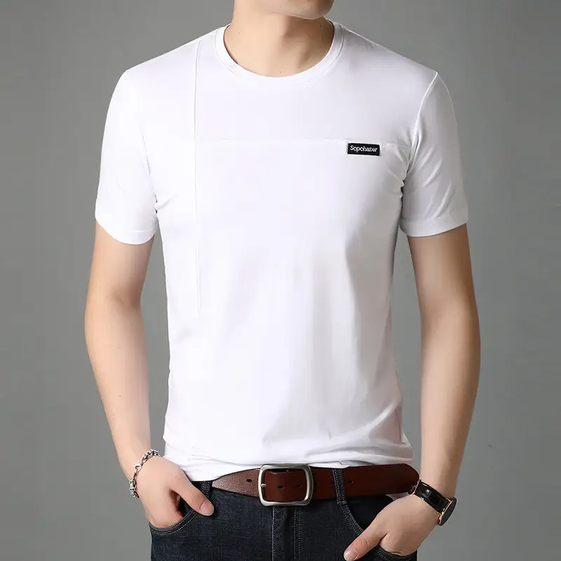Men White Mercerized Cotton T-Shirt Round Neck Short Sleeve - Image 18