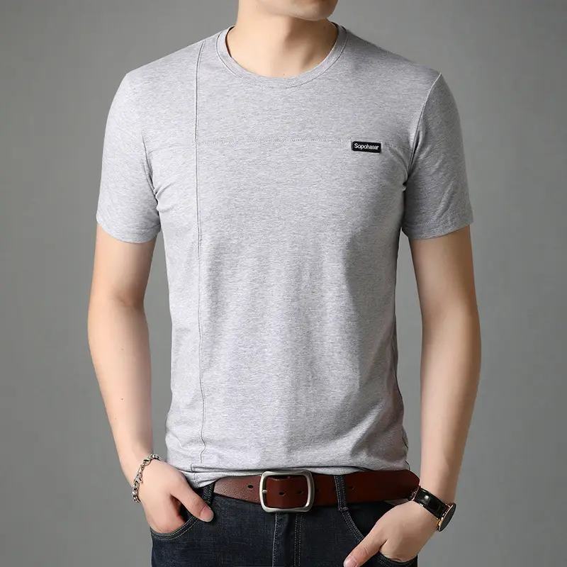 Men White Mercerized Cotton T-Shirt Round Neck Short Sleeve - Image 19