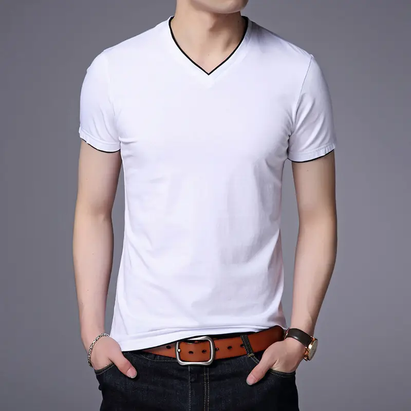 Men White Mercerized Cotton T-Shirt Round Neck Short Sleeve - Image 8