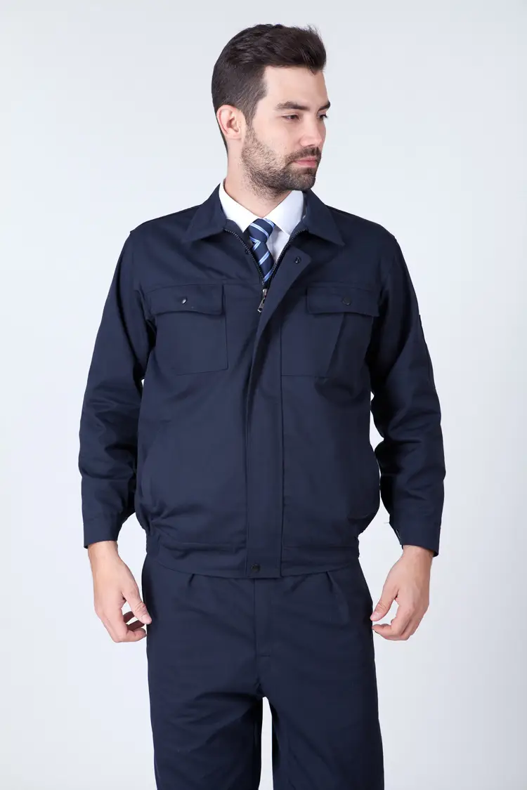Men's Navy Blue Cotton Work Shirt with Front Pocket