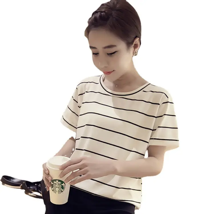 Women Striped Short Sleeve T-Shirt Loose Fit Drop Shipping - Image 5