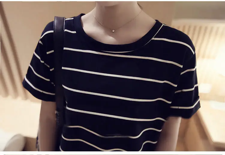 Women Striped Short Sleeve T-Shirt Loose Fit Drop Shipping — feature 11