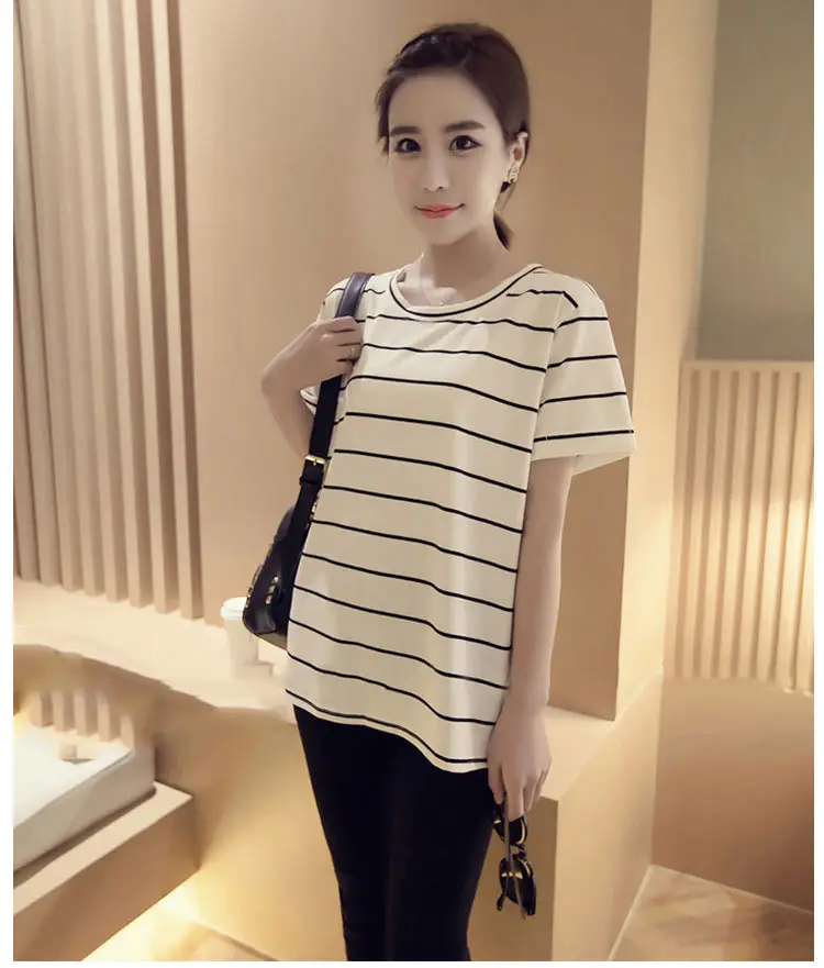 Women Striped Short Sleeve T-Shirt Loose Fit Drop Shipping — feature 12