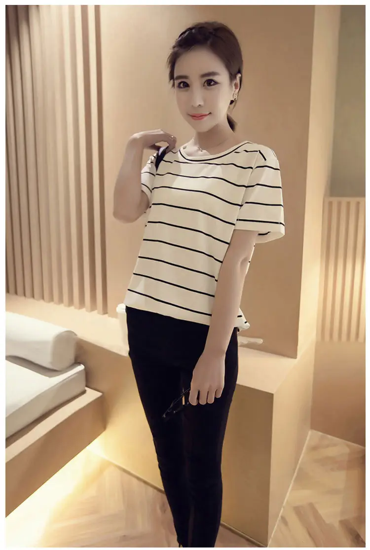 Women Striped Short Sleeve T-Shirt Loose Fit Drop Shipping — feature 14