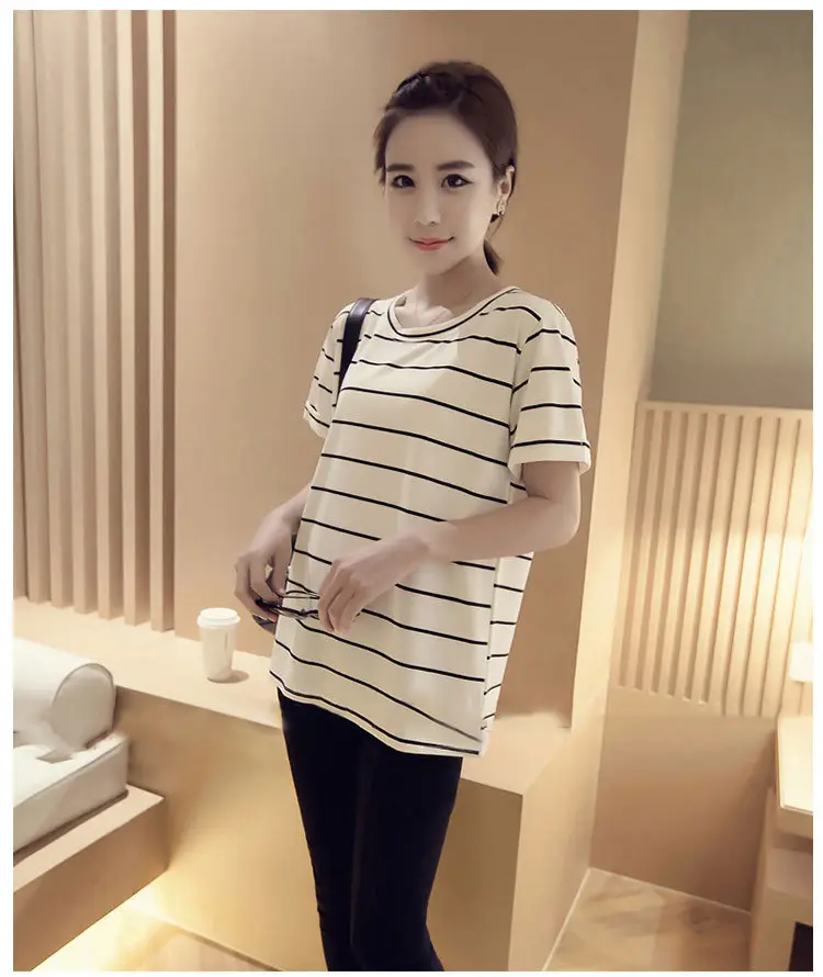 Women Striped Short Sleeve T-Shirt Loose Fit Drop Shipping — feature 15