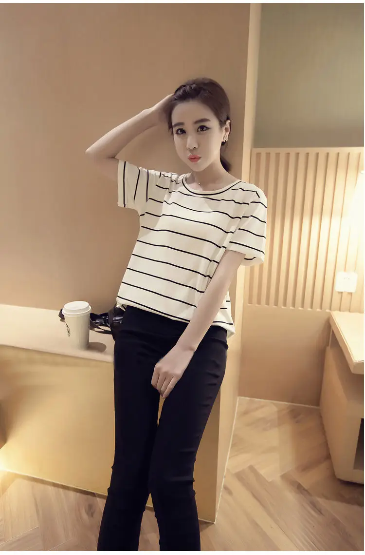Women Striped Short Sleeve T-Shirt Loose Fit Drop Shipping — feature 18