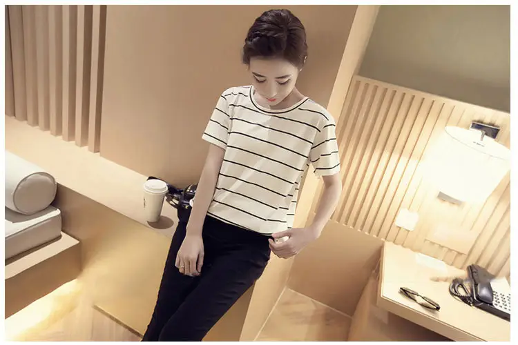 Women Striped Short Sleeve T-Shirt Loose Fit Drop Shipping — feature 19