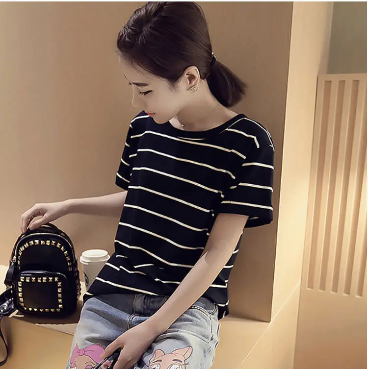 Women Striped Short Sleeve T-Shirt Loose Fit Drop Shipping — feature 24