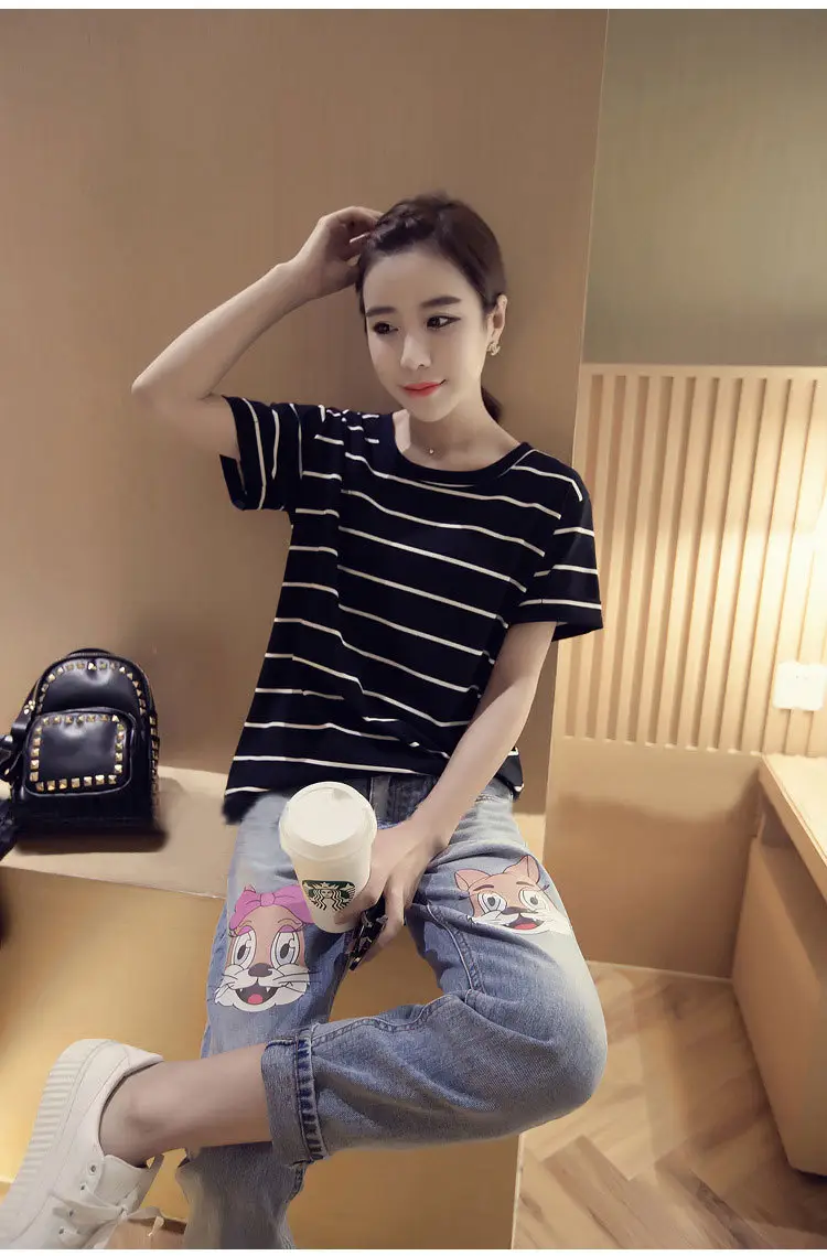 Women Striped Short Sleeve T-Shirt Loose Fit Drop Shipping — feature 5