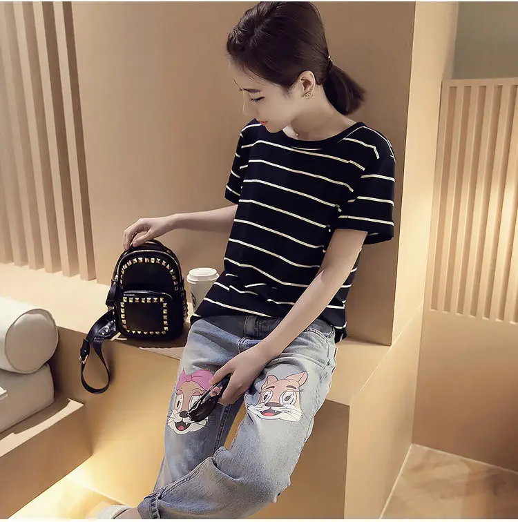 Women Striped Short Sleeve T-Shirt Loose Fit Drop Shipping — feature 6