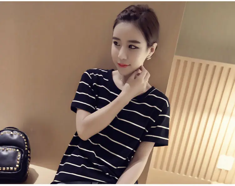 Women Striped Short Sleeve T-Shirt Loose Fit Drop Shipping — feature 8